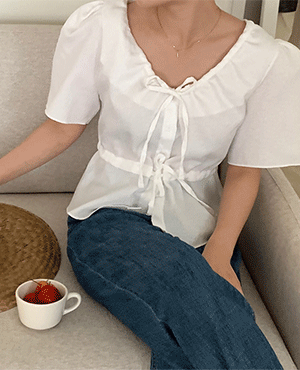jacquard ribbon blouse (2color)
